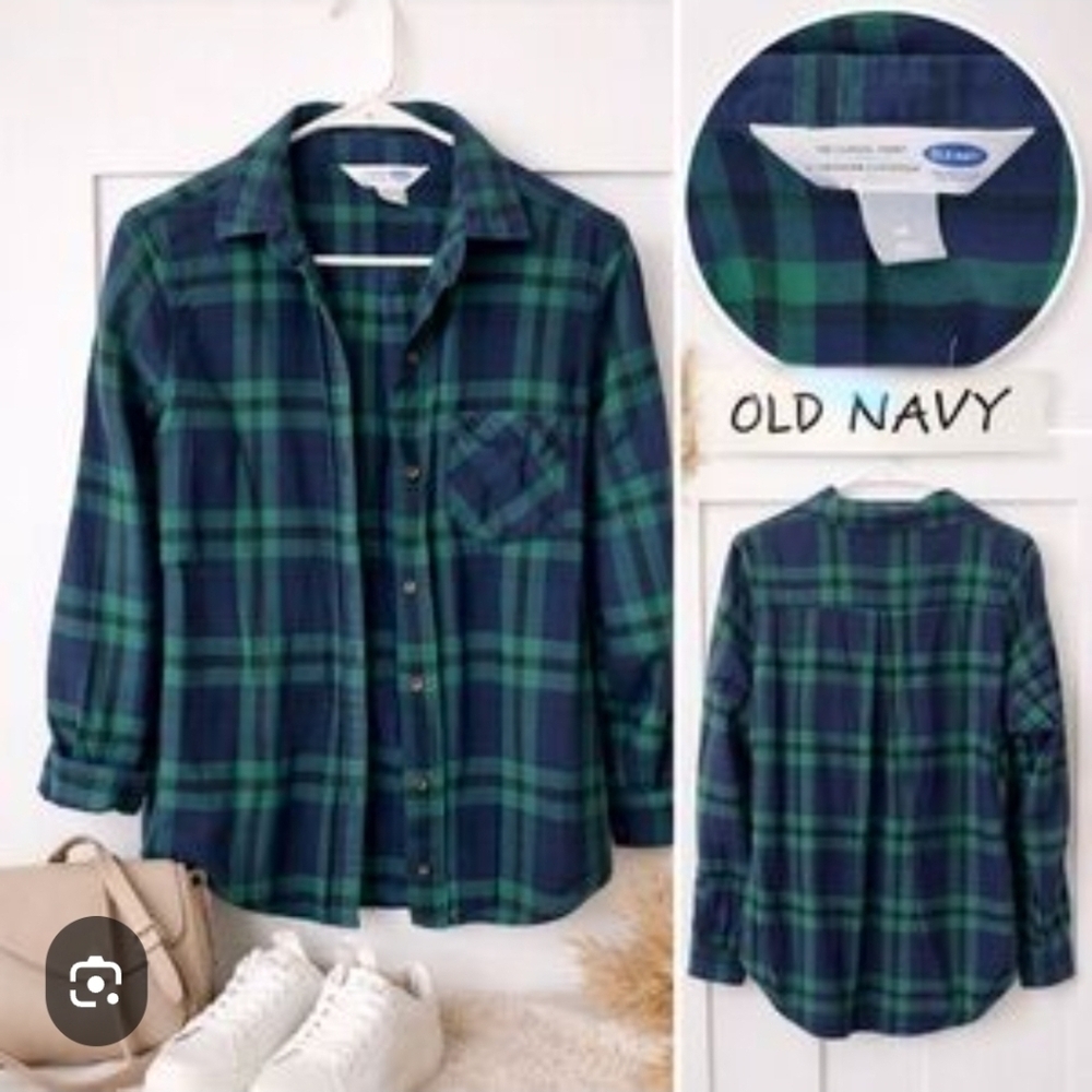 Old Navy Green Plaid Button-Down Shirt Cabincore